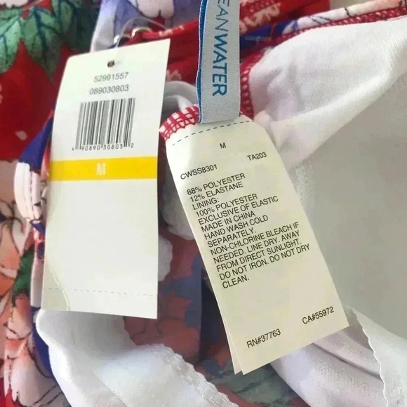 CLEANWATER Red Floral Ruffle Keyhole Tankini Swim Top - SZ Womens Medium - NWT - Picture 6 of 7